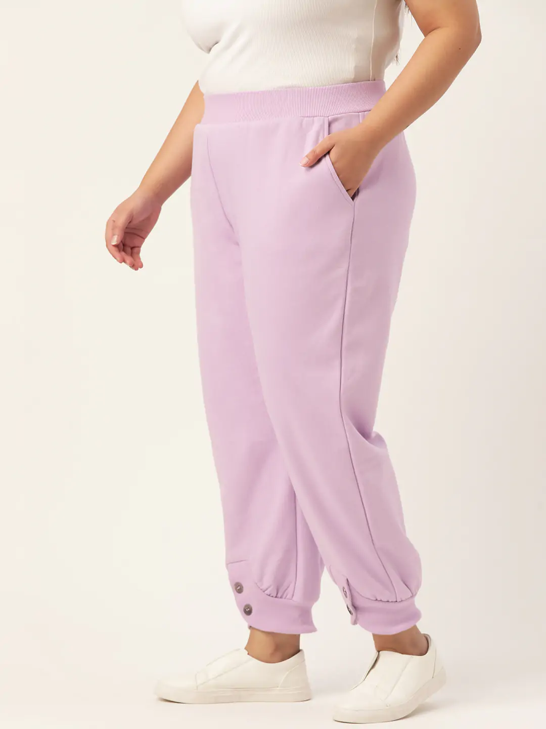Women's Plus Size Lilac Solid Color Winter Jogger