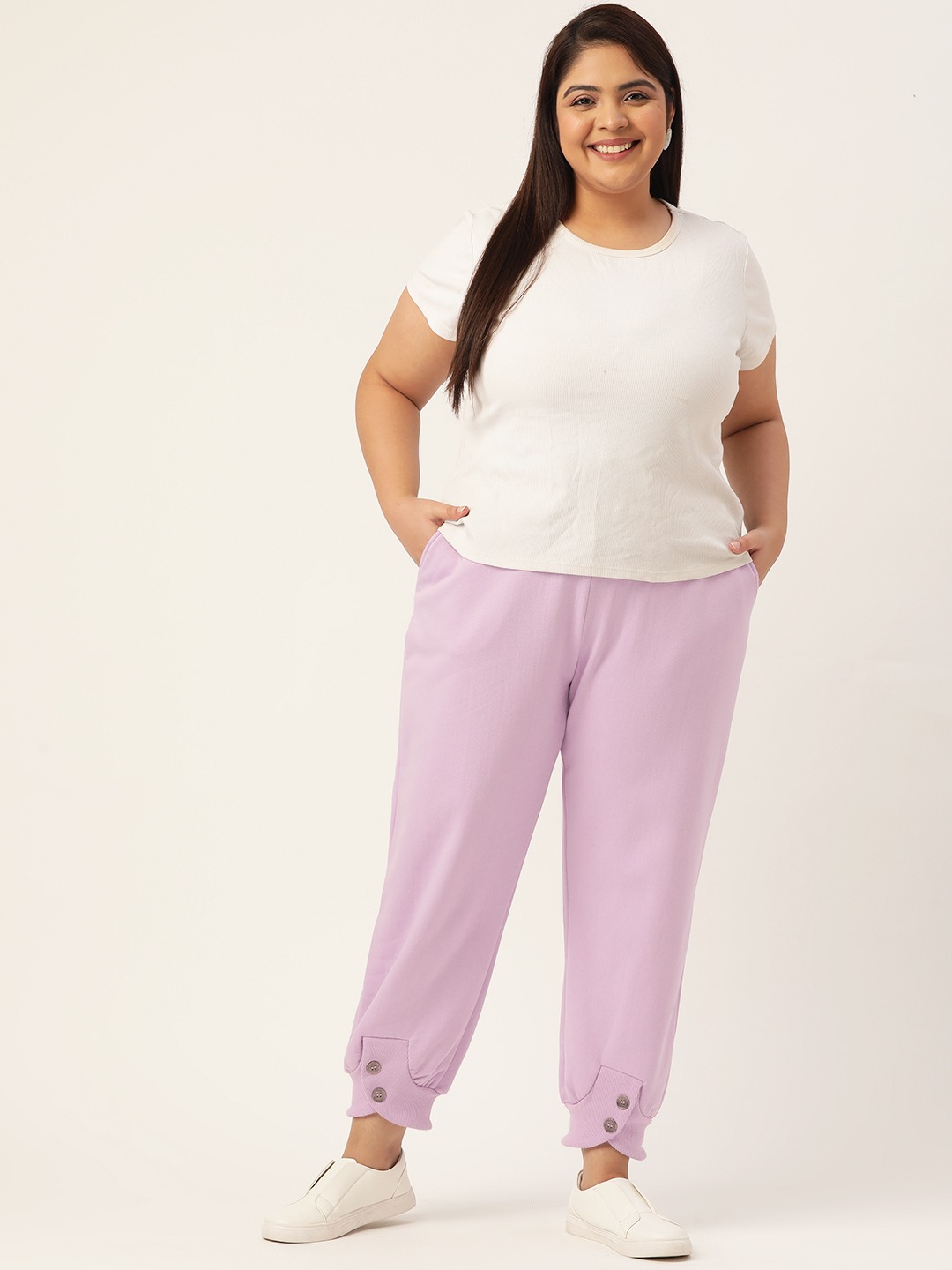Women's Plus Size Lilac Solid Color Winter Jogger