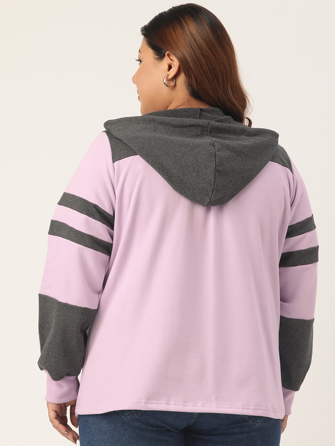 Women's Plus Size Lilac & Charcoal Color Block Hooded Jacket
