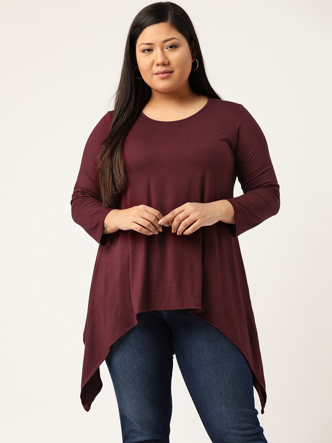 Women's Plus Size Purple Solid Color Knitted Asymmetrical Top