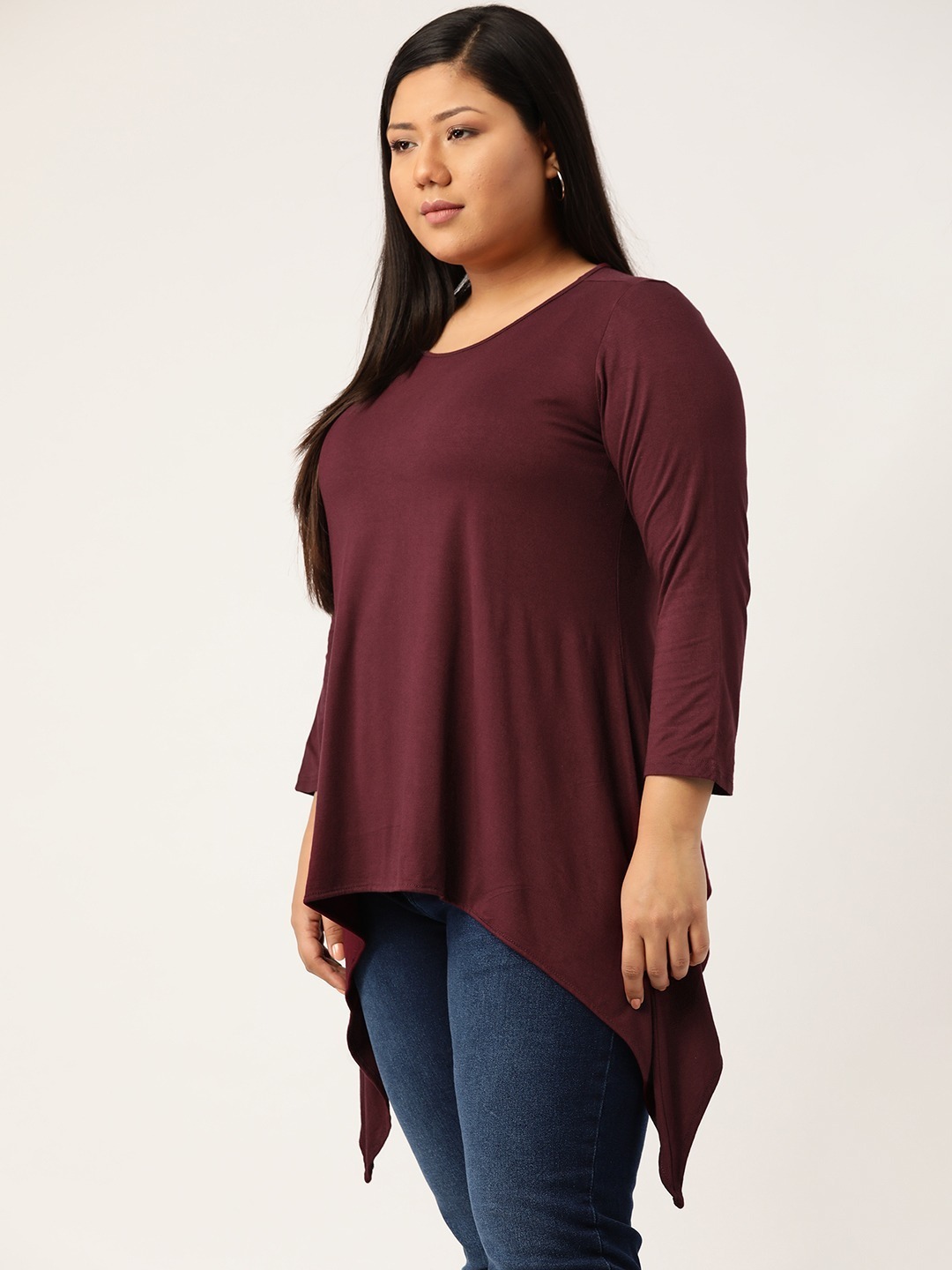 Women's Plus Size Purple Solid Color Knitted Asymmetrical Top