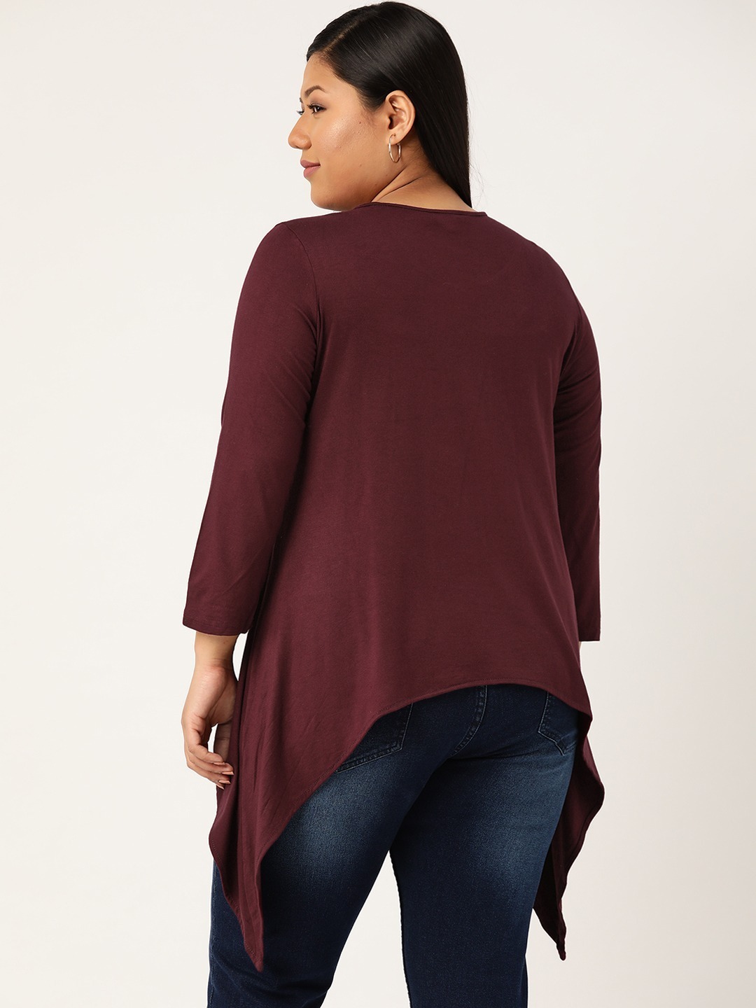 Women's Plus Size Purple Solid Color Knitted Asymmetrical Top