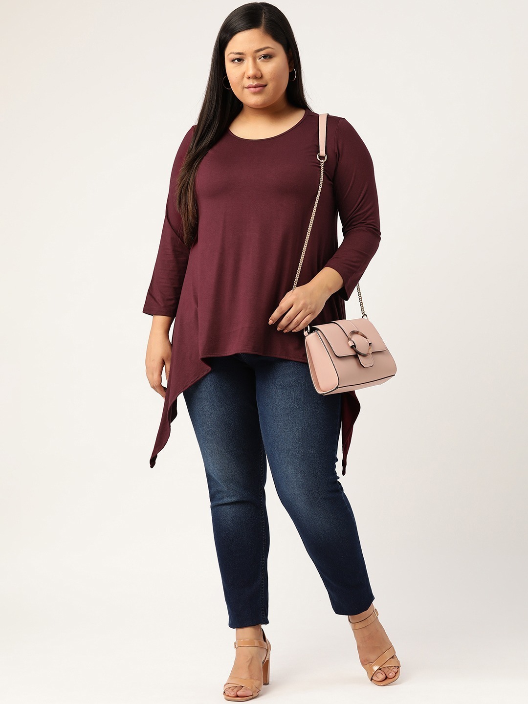Women's Plus Size Purple Solid Color Knitted Asymmetrical Top
