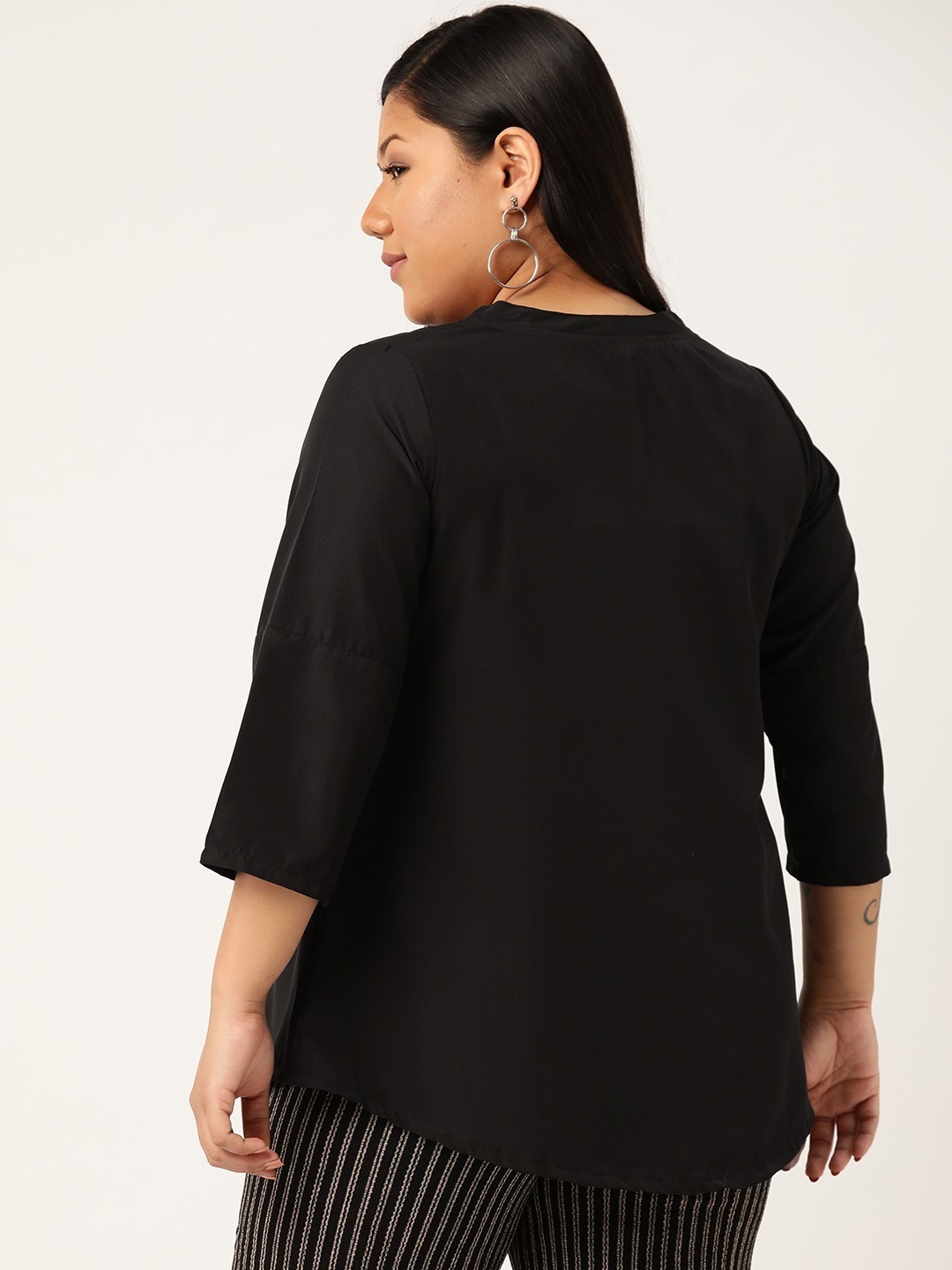 Women's Plus Size Black Solid Color Asymmetric A-Line Top