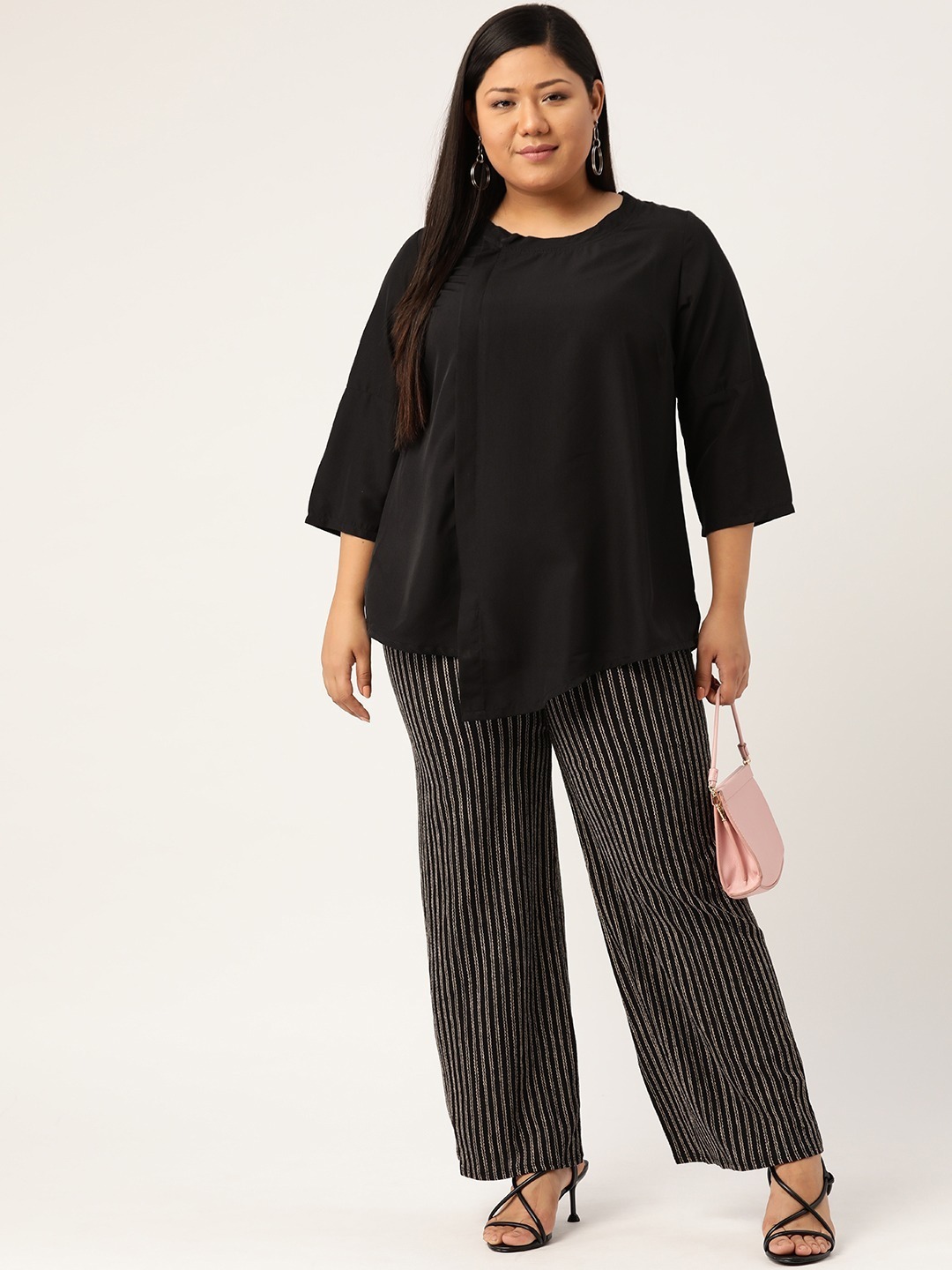 Women's Plus Size Black Solid Color Asymmetric A-Line Top
