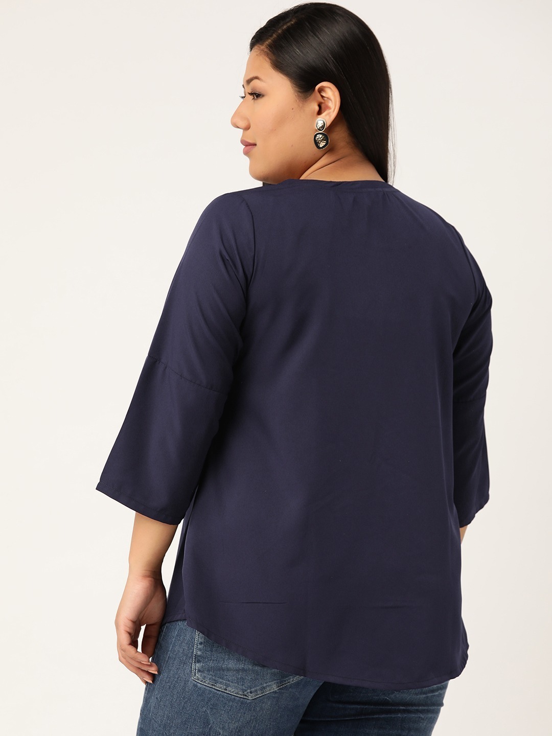 Women's Plus Size Navy Blue Solid Color Asymmetric A-Line Top