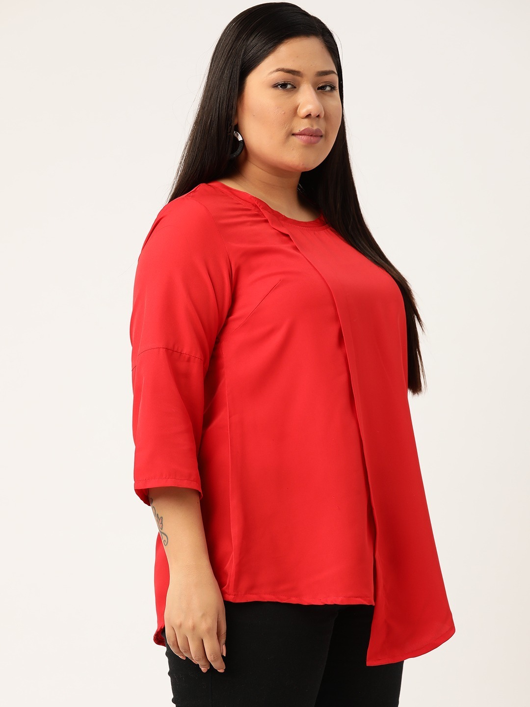 Women's Plus Size Red Solid Color Asymmetric A-Line Top