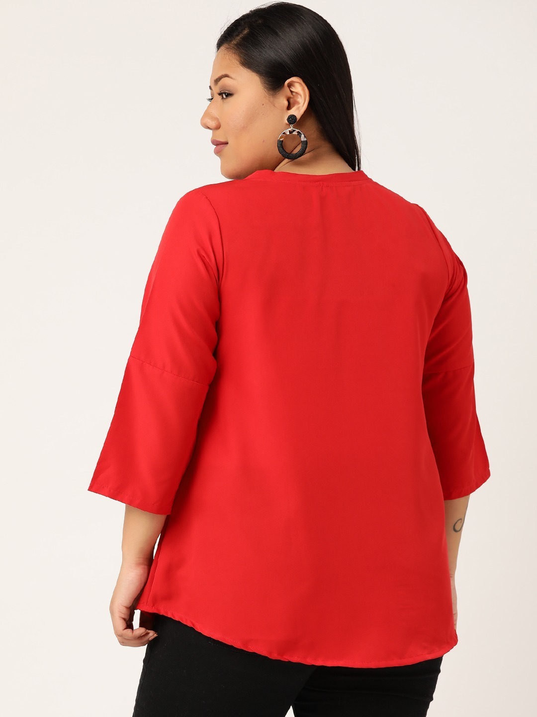 Women's Plus Size Red Solid Color Asymmetric A-Line Top