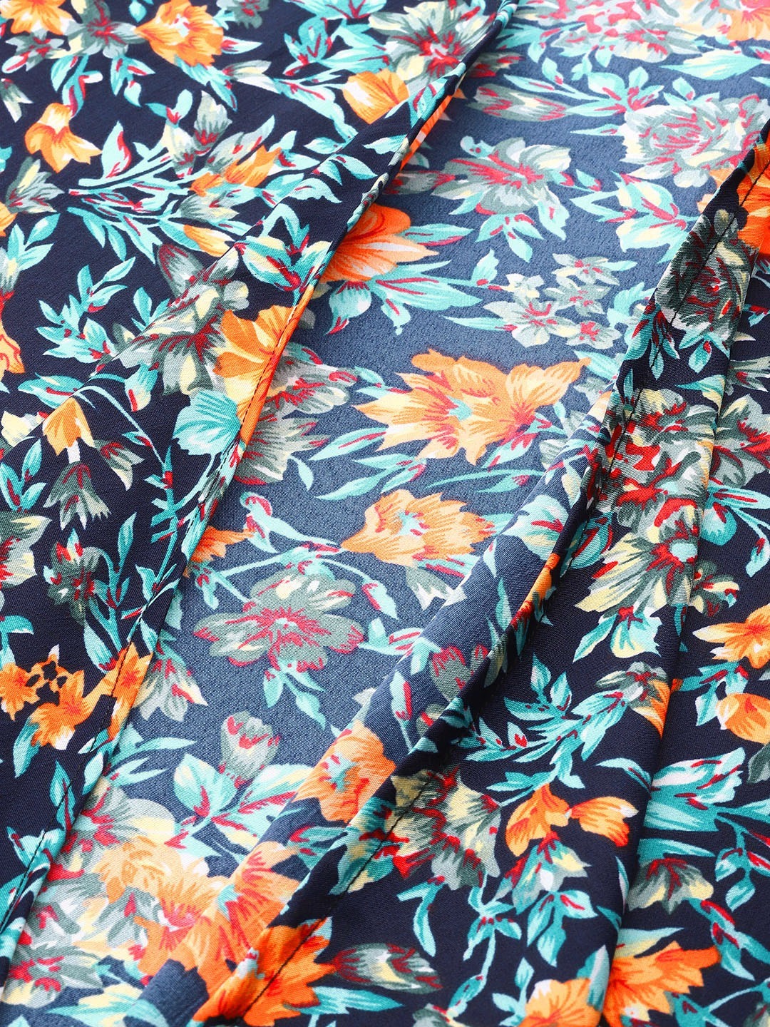 Women's Plus SizeNavy Blue Solid Maxi Dress With Floral Shrug