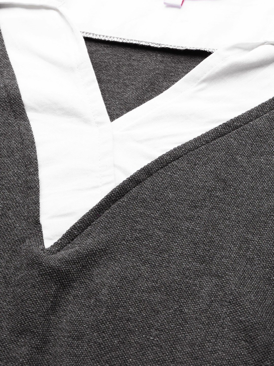 Women's Plus SizeCharcoal Grey & White Shirt Collar Cotton Top