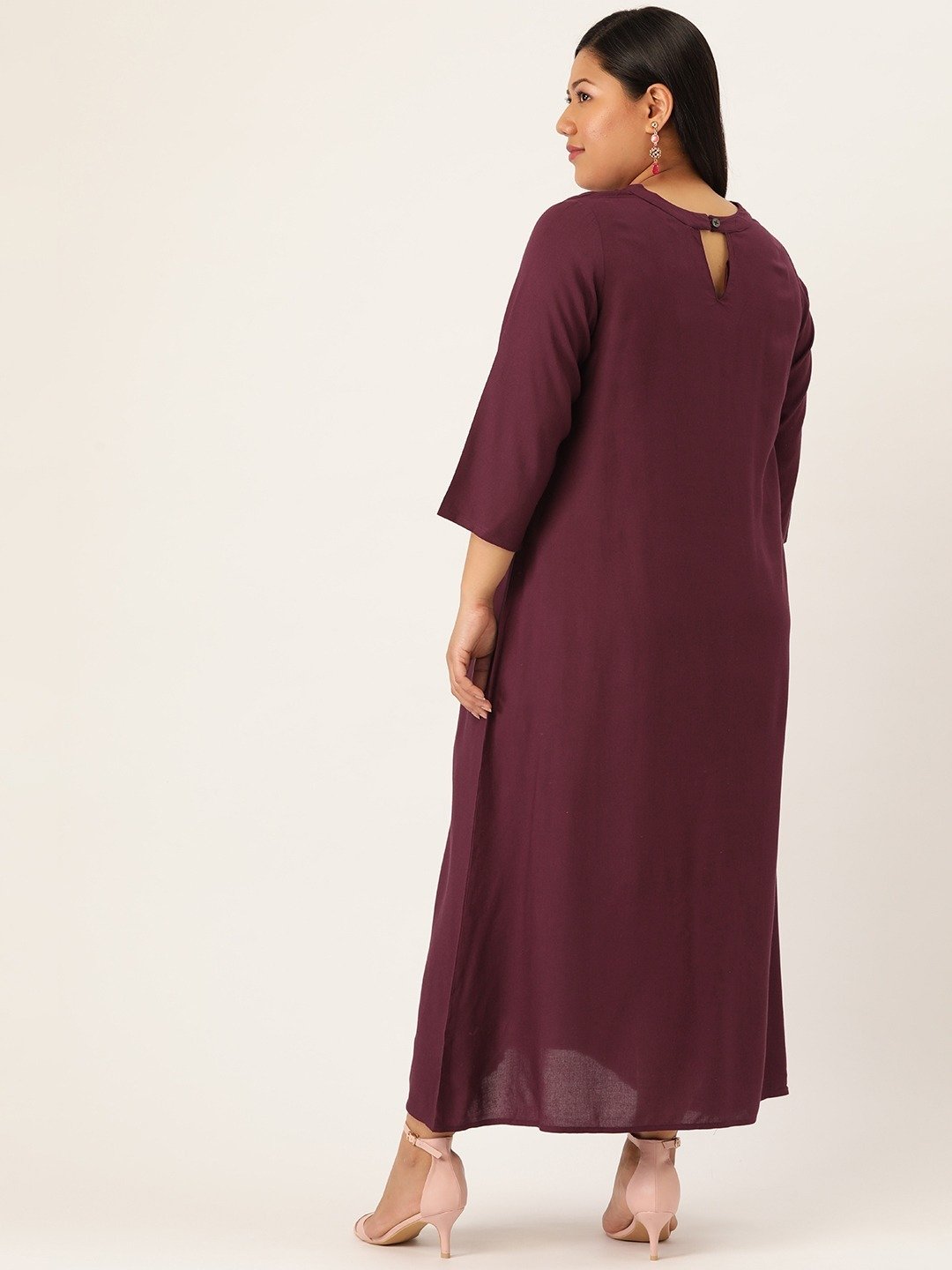 Women's Plus SizePlum Solid Color A-Line Midi Dress