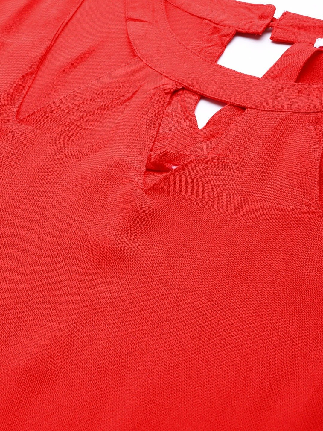 Women's Plus SizeRed Solid Color A-Line Midi Dress