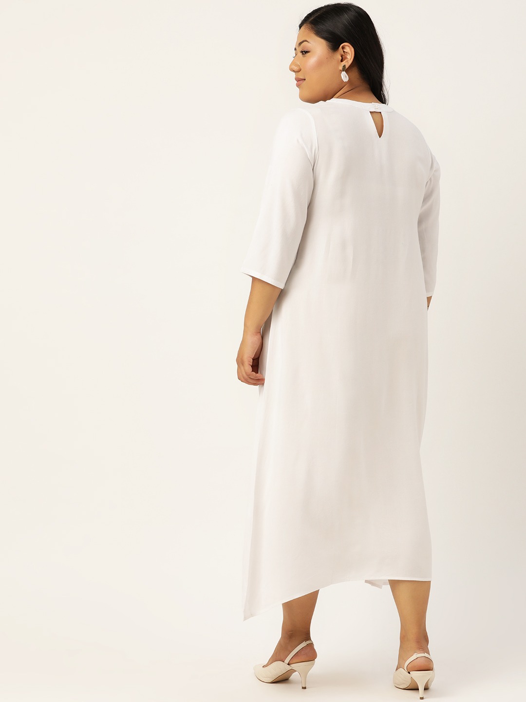 Women's Plus Size White Solid Color A-Line Midi Dress