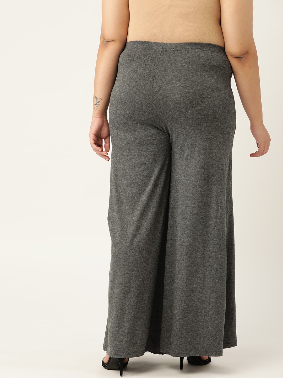 Women's Plus Size Anthragrey / Charcoal Grey Solid Color Knitted Flared Palazzo