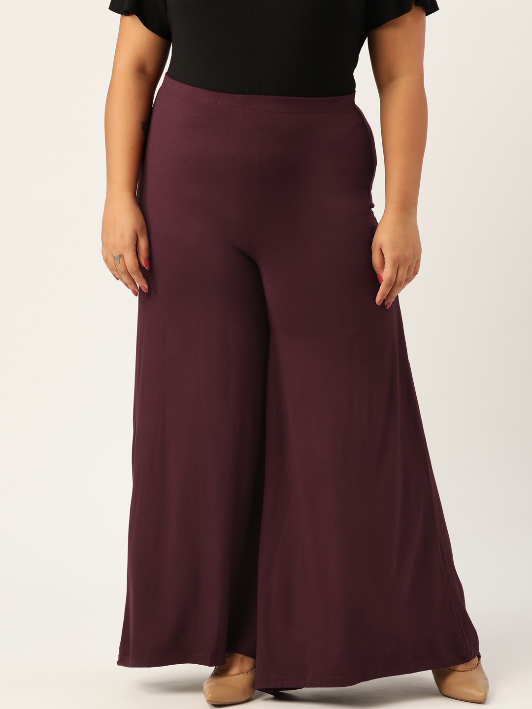 Women's Plus Size Purple Solid Color Knitted Flared Palazzo