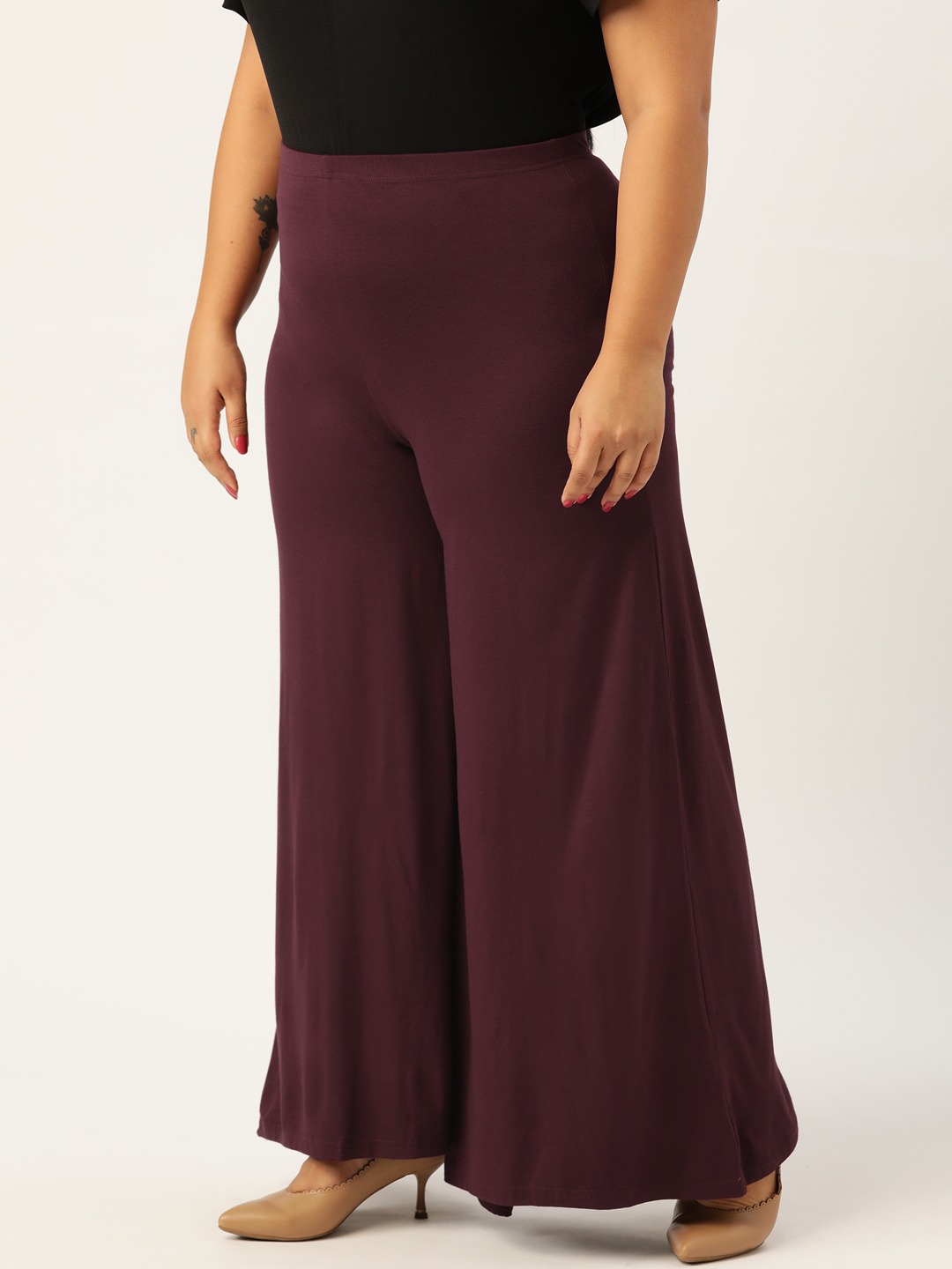 Women's Plus Size Purple Solid Color Knitted Flared Palazzo