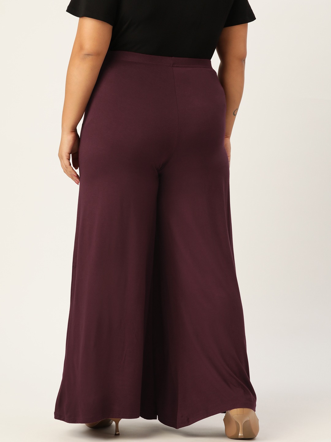 Women's Plus Size Purple Solid Color Knitted Flared Palazzo
