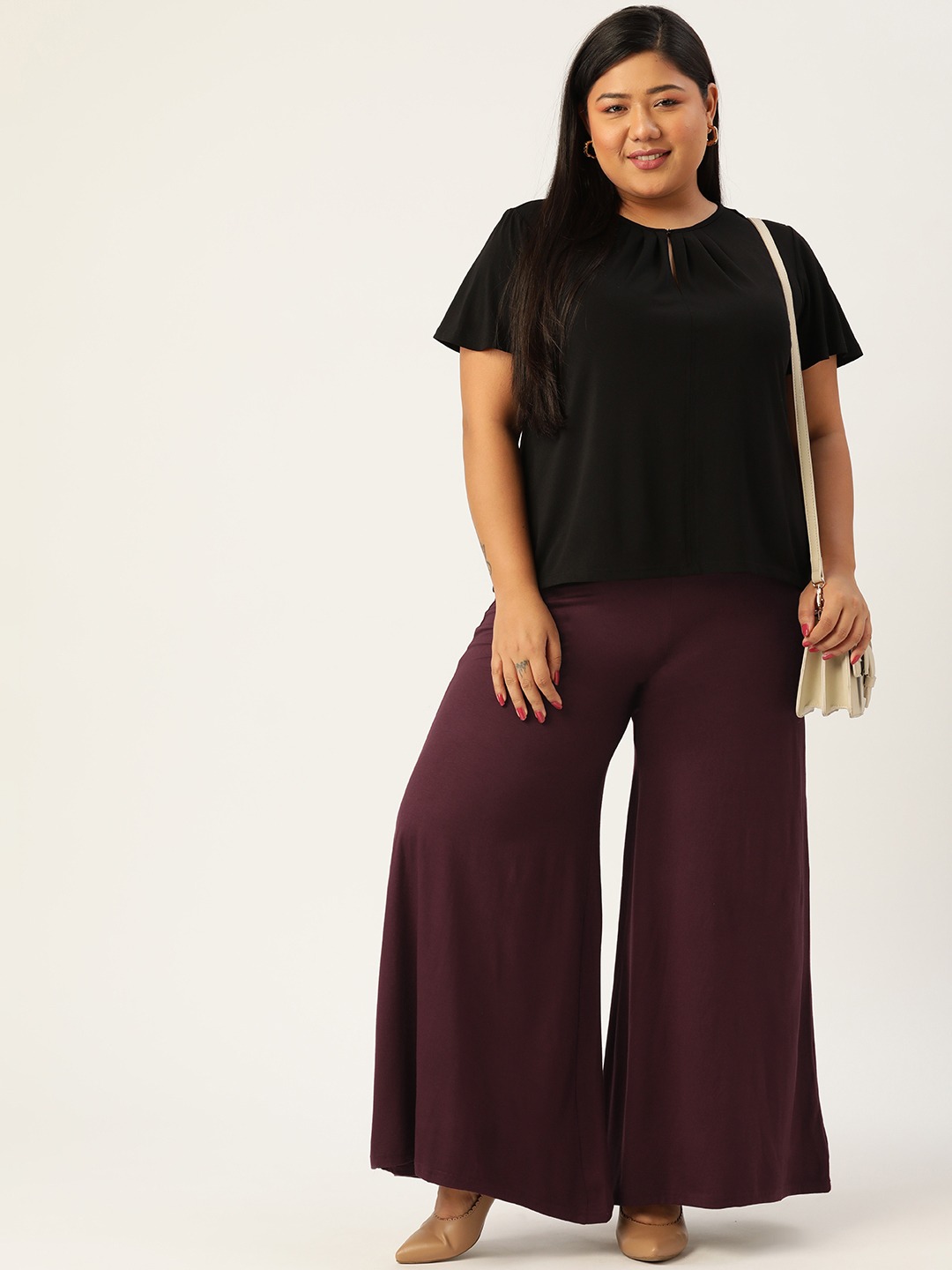 Women's Plus Size Purple Solid Color Knitted Flared Palazzo
