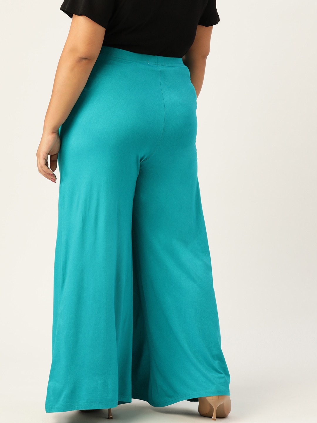 Women's Plus Size Turq Solid Color Knitted Flared Palazzo