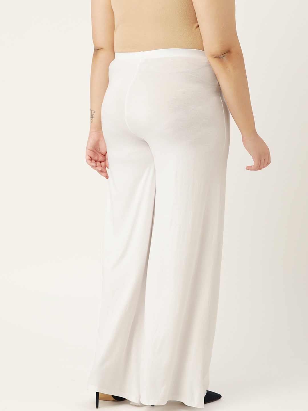 Women's Plus Size White Solid Color Knitted Flared Palazzo