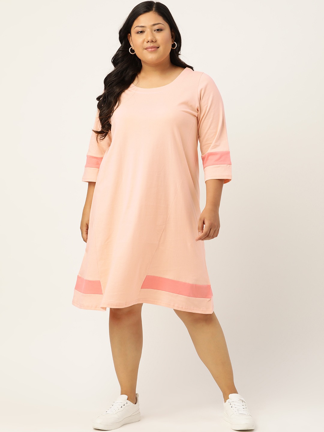 Women's Plus Size Peach-Coloured Pure Cotton Solid Dress