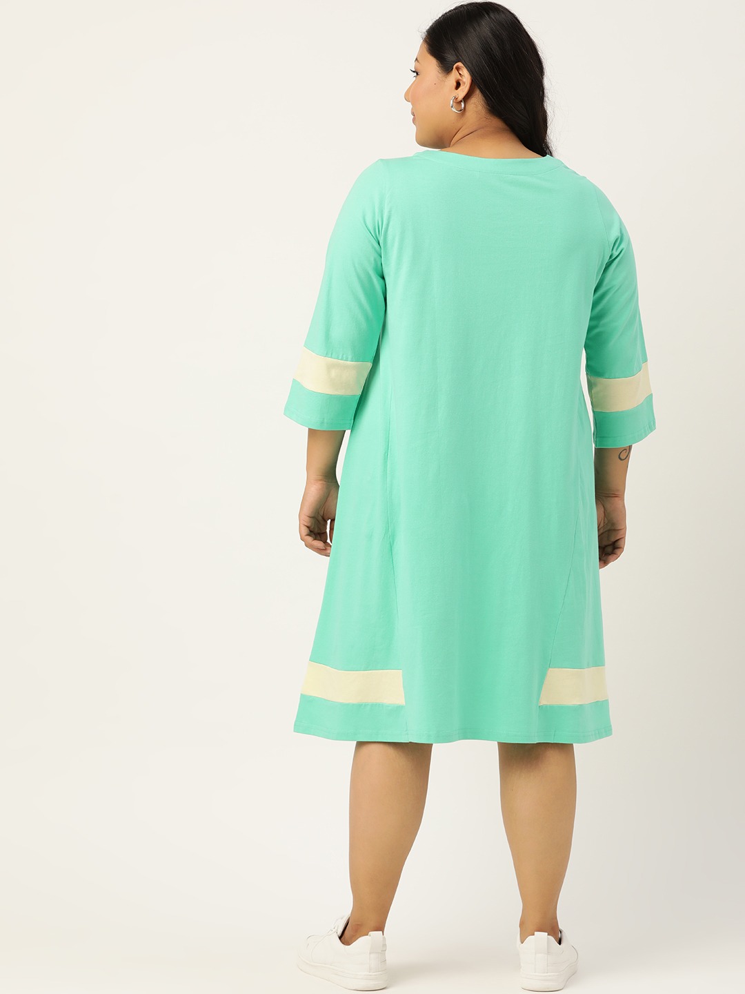 Women's Plus Size Sea Green Pure Cotton Solid Dress