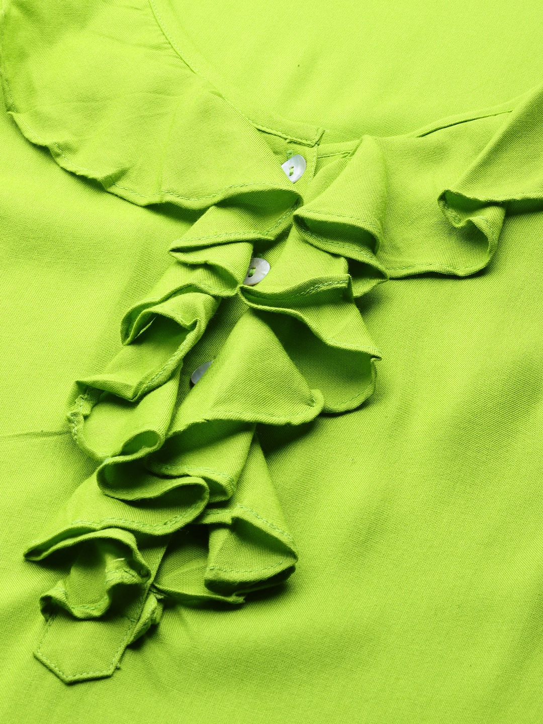 Women's Plus Size Green Solid Bell Sleeves Ruffle Top