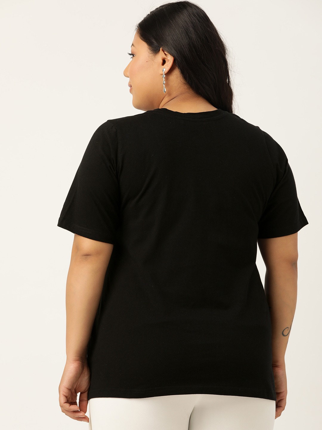 Women's Plus SizeBlack Solid Color Cut Out Detail Cotton Top