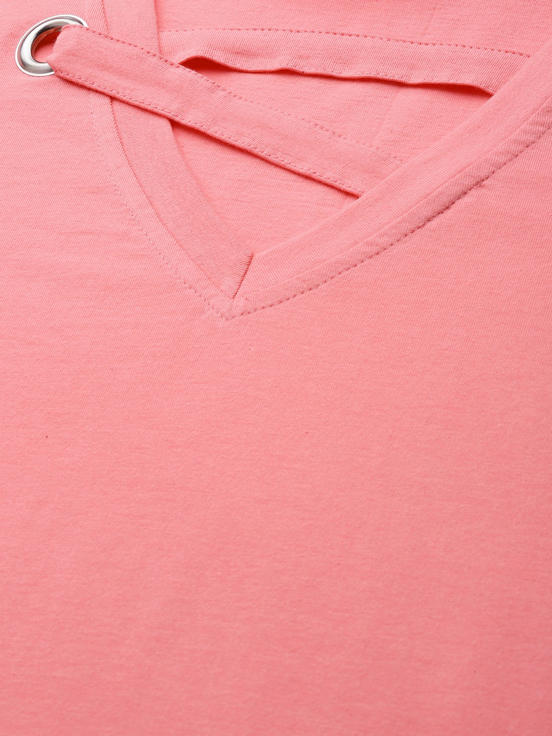 Women's Plus SizePeach Solid Color Cut Out Detail Cotton Top