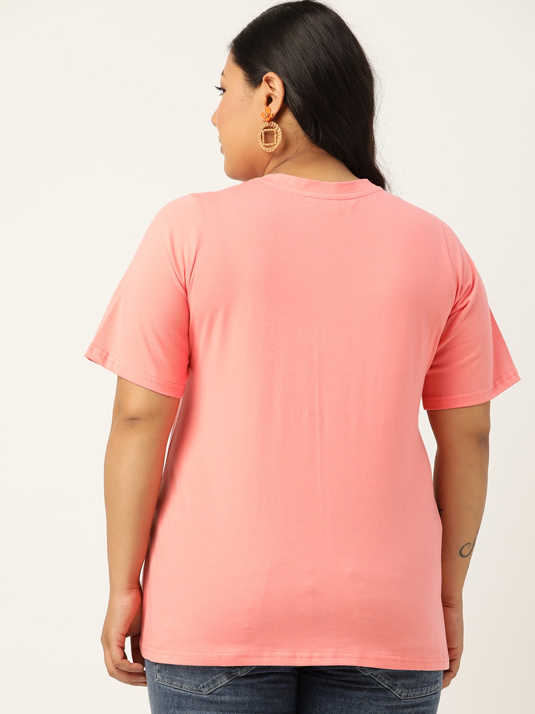 Women's Plus SizePeach Solid Color Cut Out Detail Cotton Top