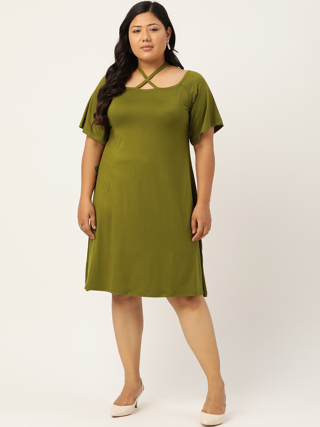 Women's Plus Size Fern Solid Color Party Wear A-Line Dress