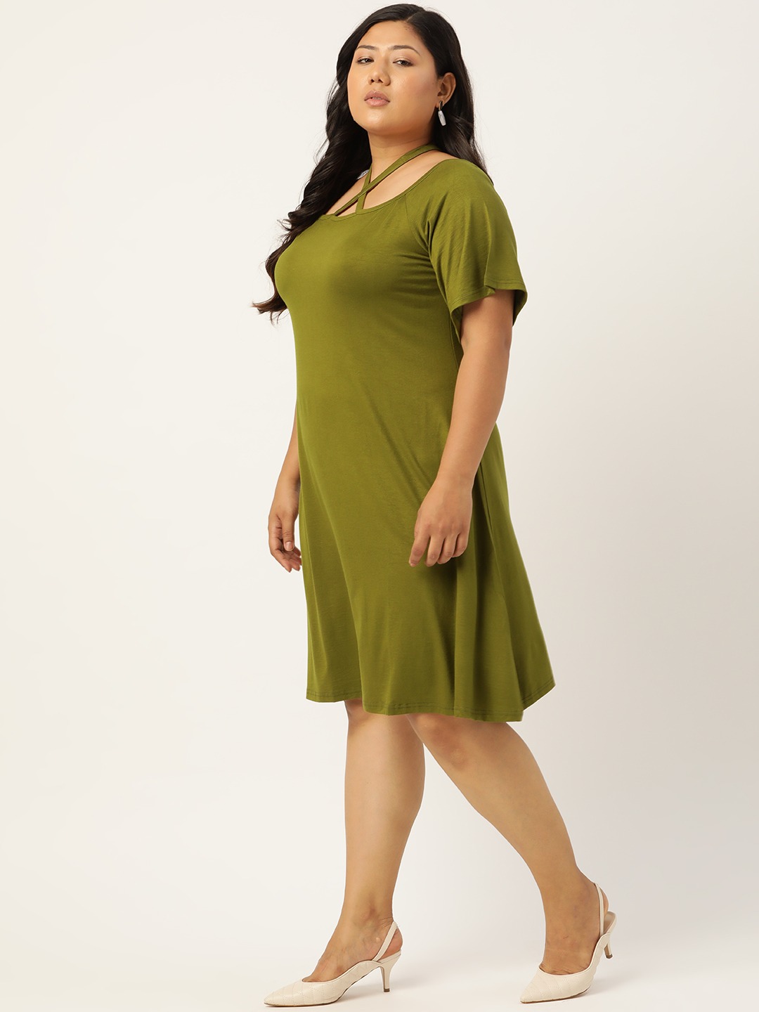 Women's Plus Size Fern Solid Color Party Wear A-Line Dress