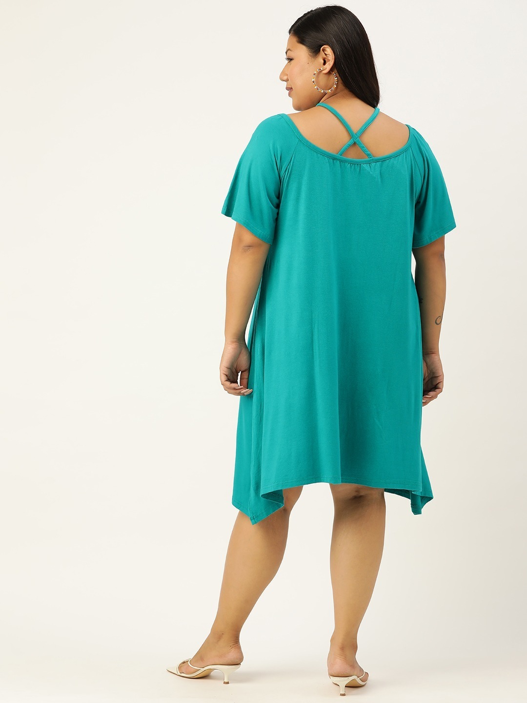 Women's Plus Size Turq Solid Color Party Wear A-Line Dress