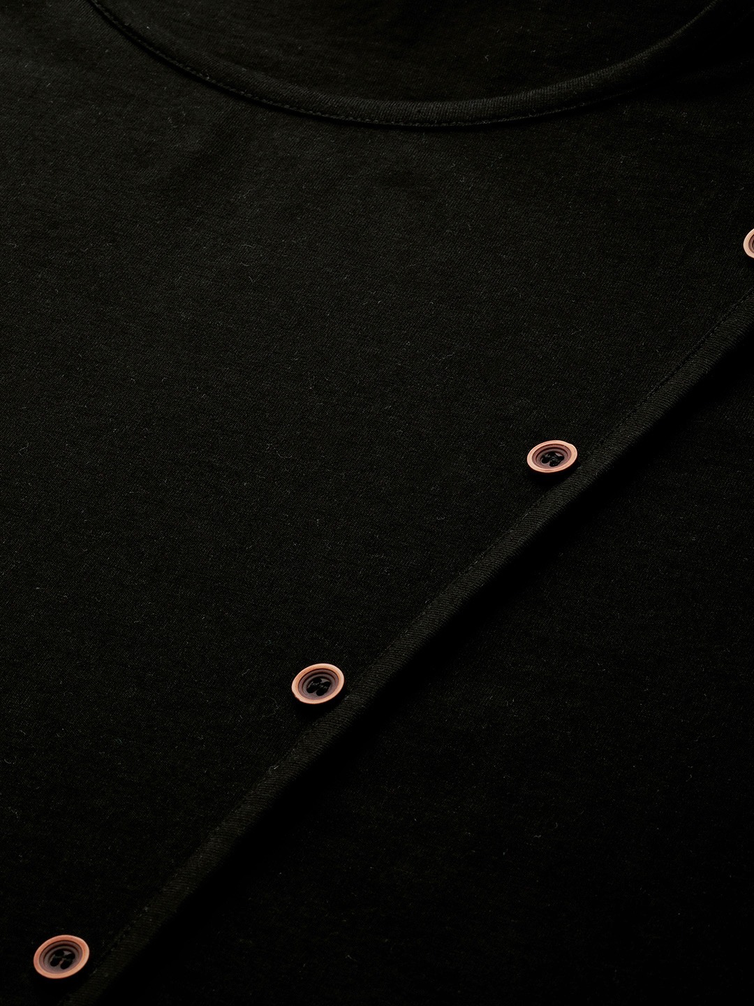 Women's Plus SizeBlack Solid Color Diagonal Button Cotton Top