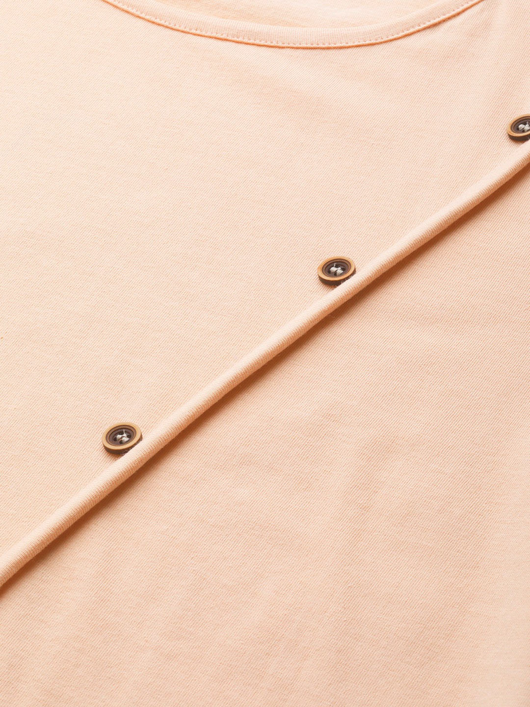 Women's Plus Size Peach Solid Color Diagonal Button Cotton Top