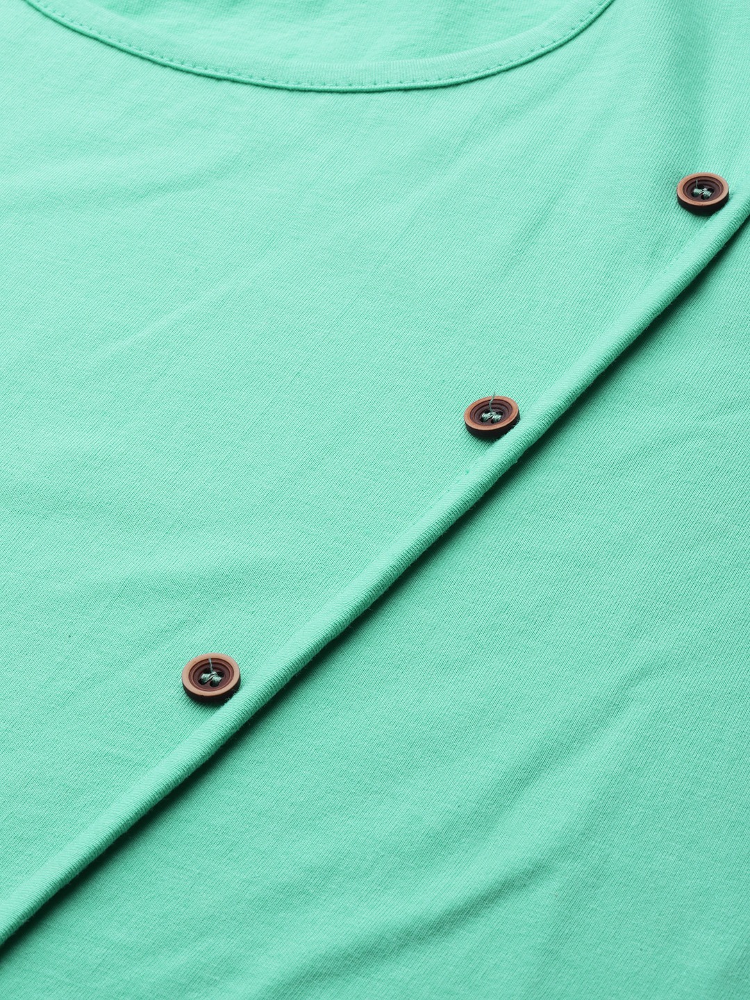 Women's Plus SizeSeaGreen Solid Color Diagonal Button Cotton Top