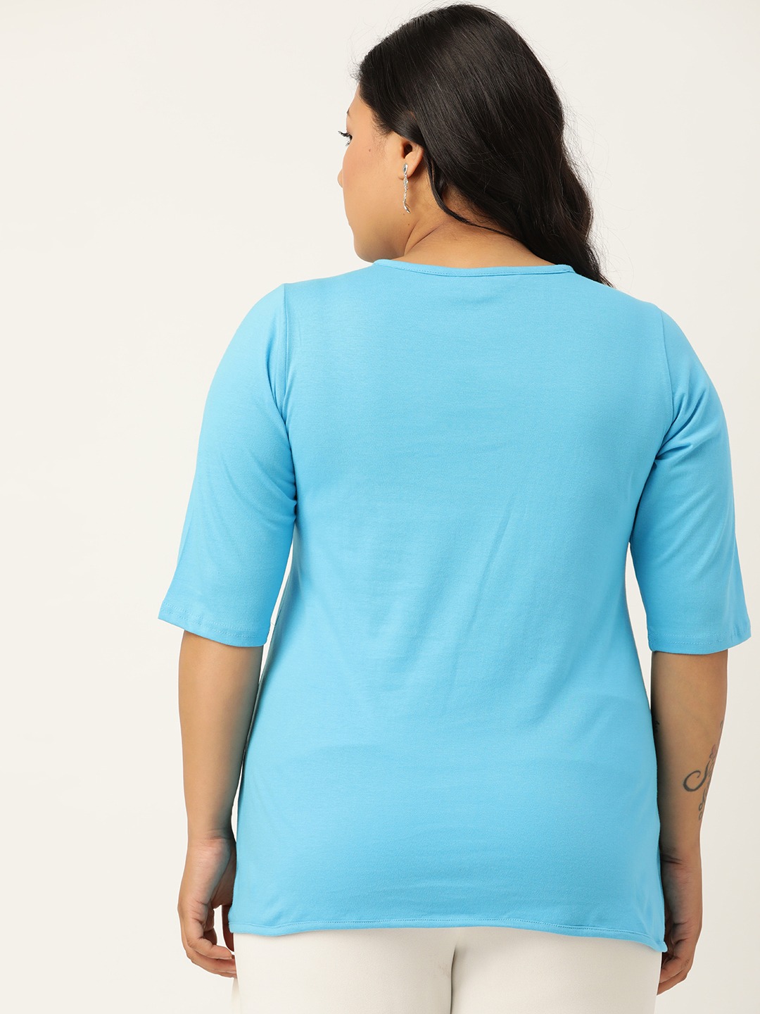 Women's Plus SizeTurq Solid Color Diagonal Button Cotton Top