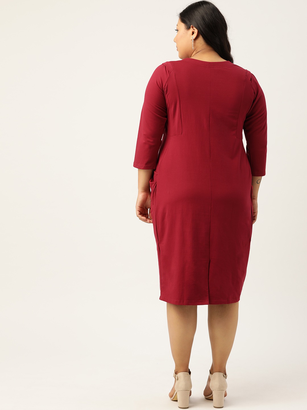 Women's Plus Size Maroon Solid Color Sheath Dress