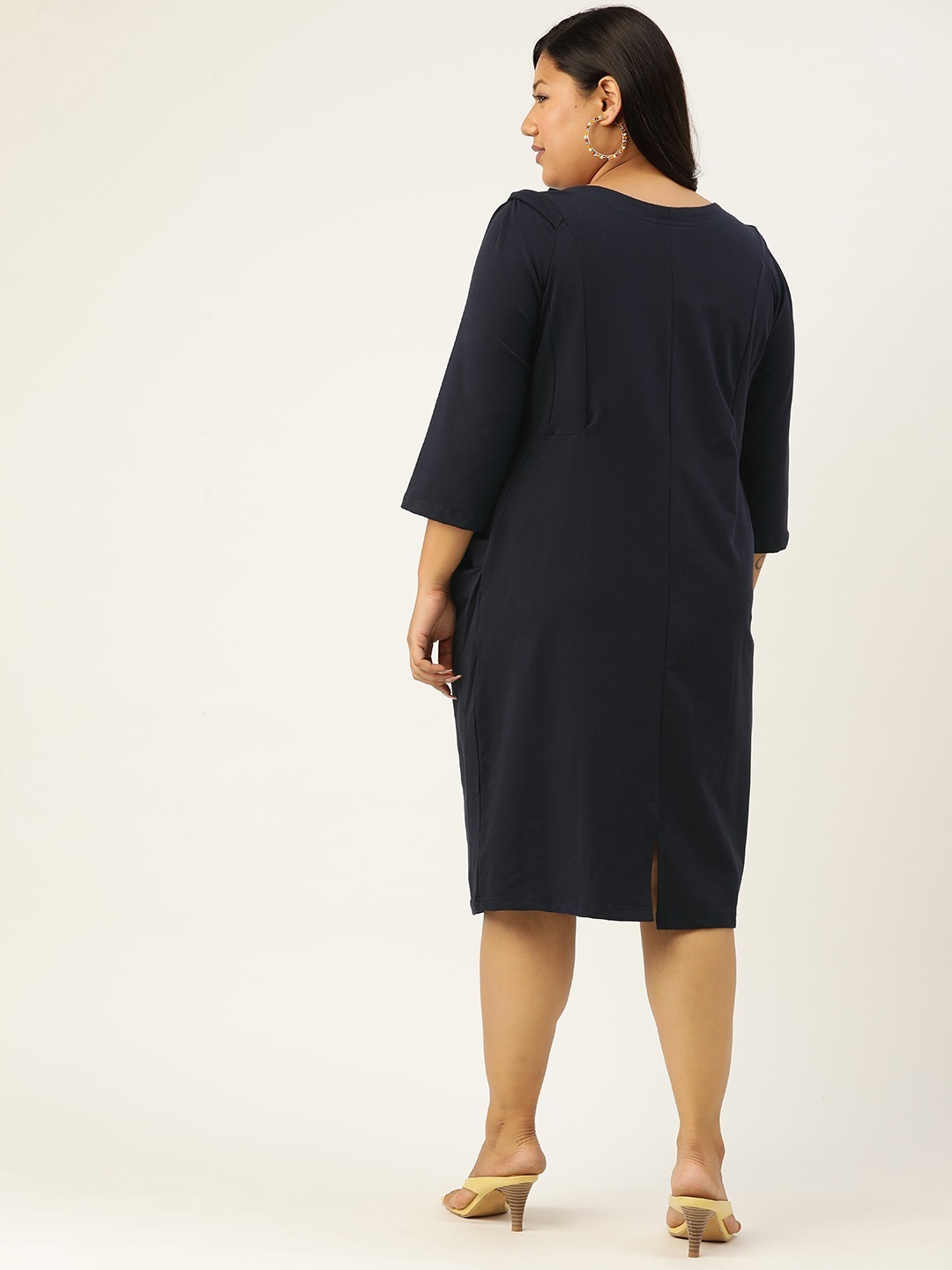 Women's Plus Size Navy Blue Solid Color Sheath Dress