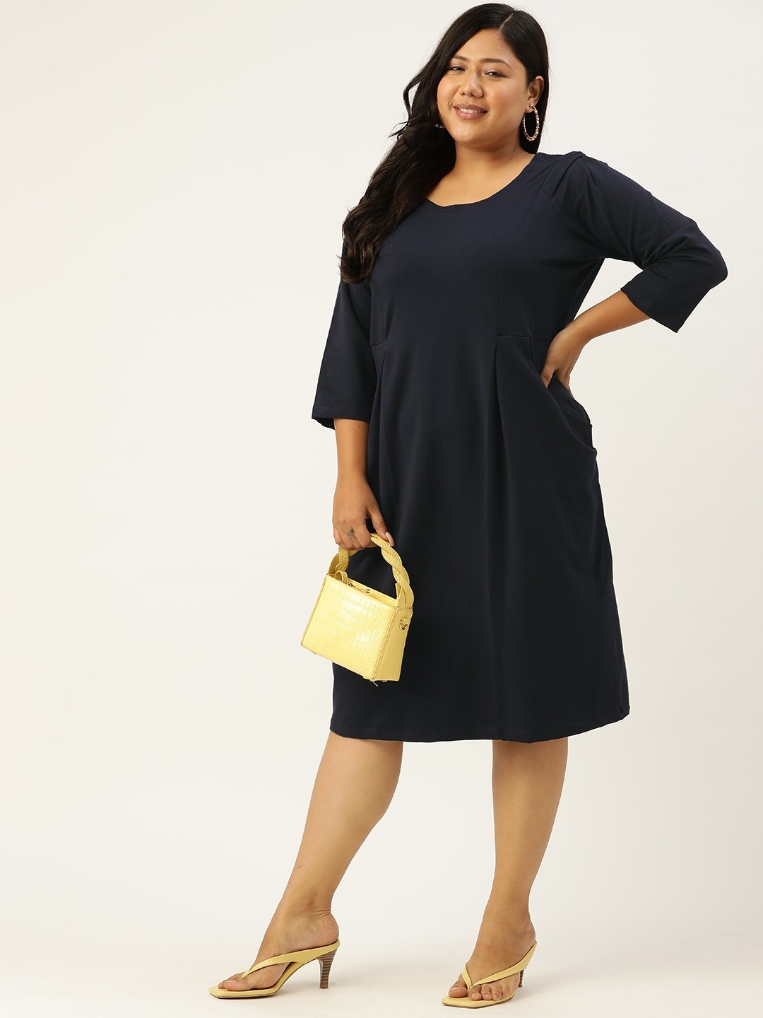 Women's Plus Size Navy Blue Solid Color Sheath Dress