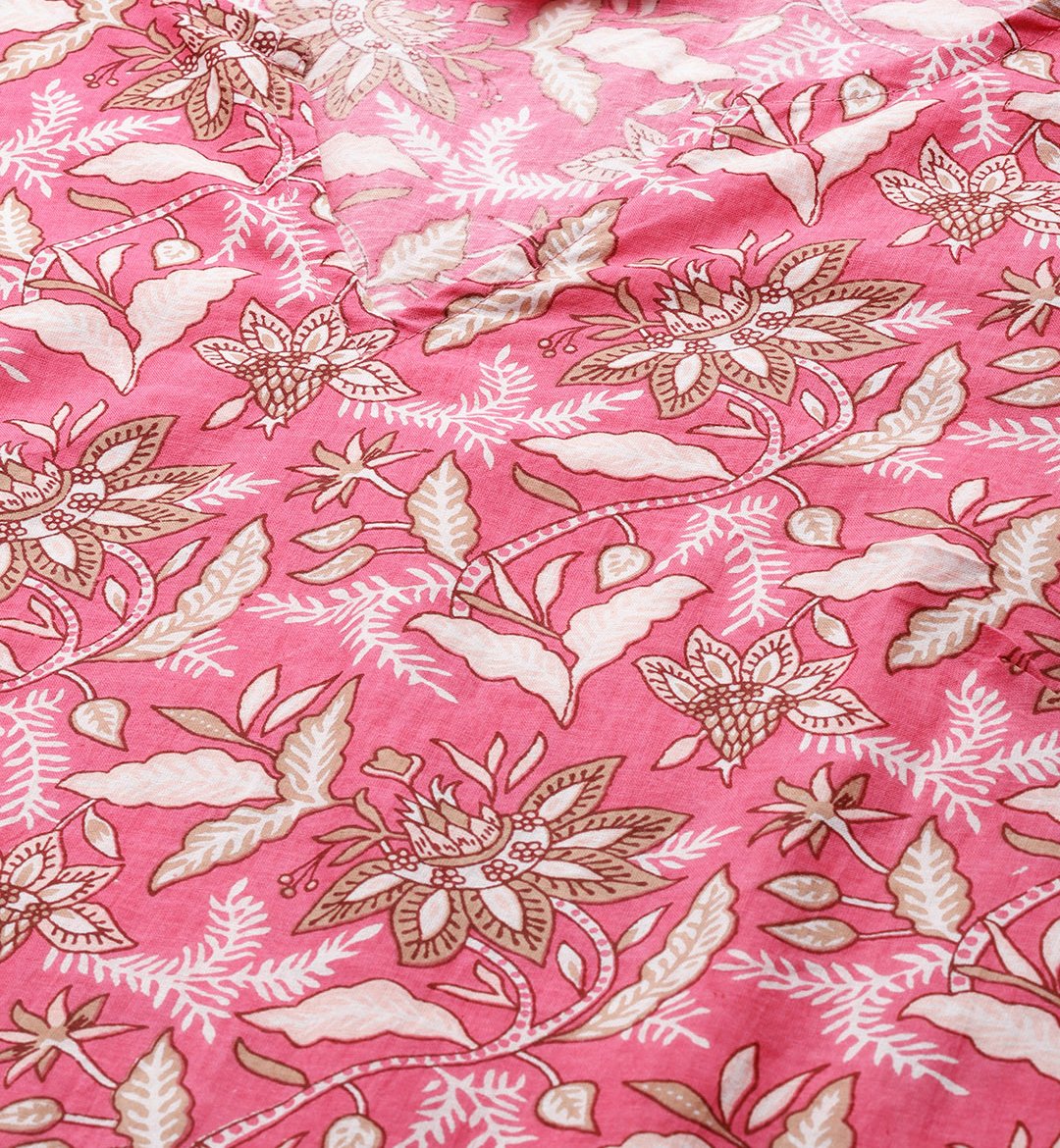 Women's Plus Size Pink Floral Printed Cotton Tunic