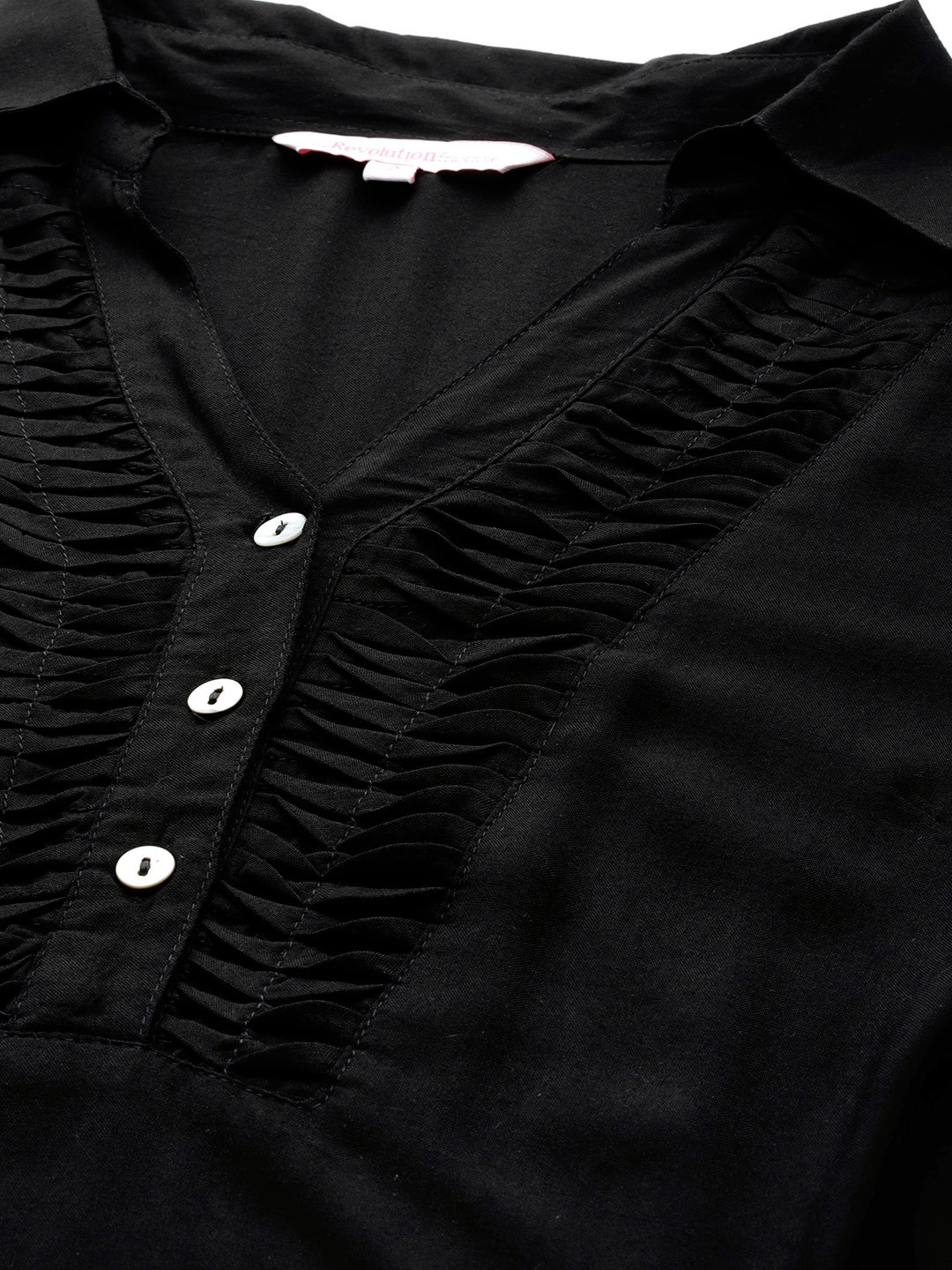 Women's Plus SizeBlack Solid Color Shirt Collar Tunic