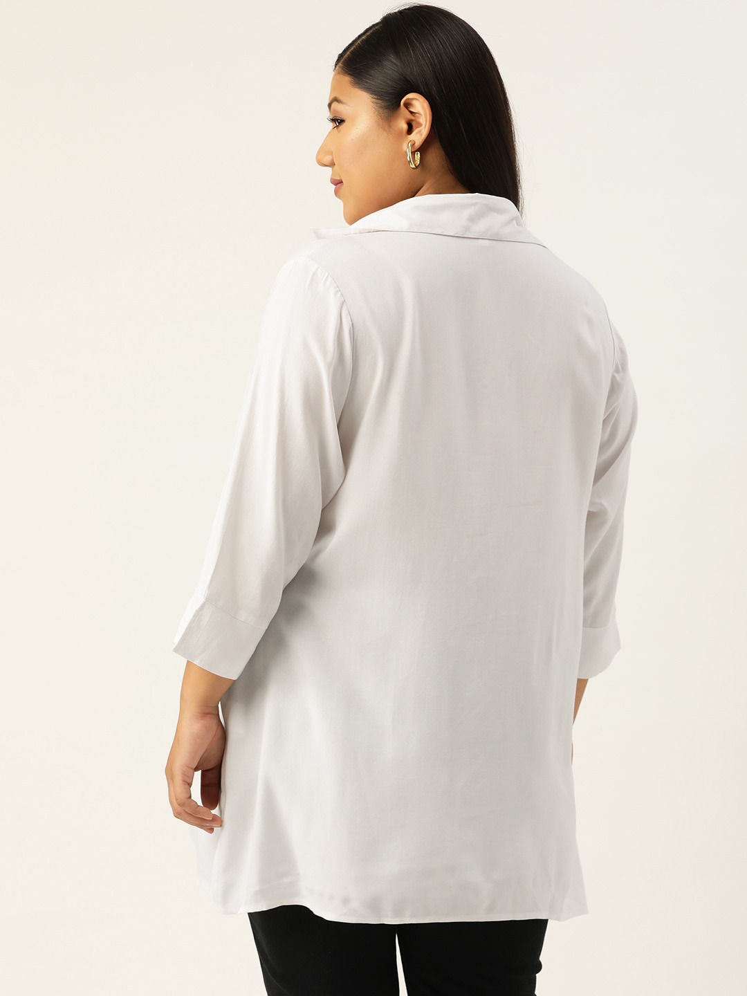 Women's Plus SizeWhite Solid Color Shirt Collar Tunic