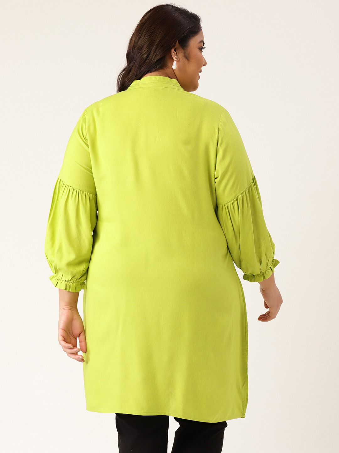Women's Plus Size Green Solid Color Notch Neck Tunic