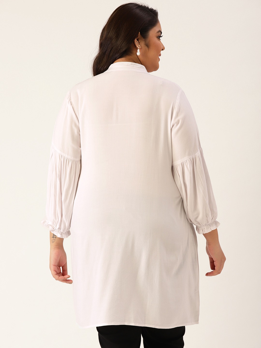 Women's Plus Size White Solid Color Notch Neck Tunic
