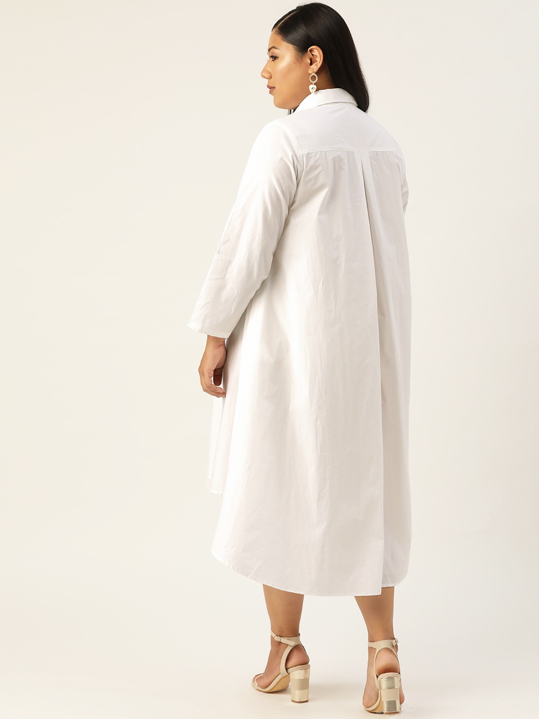Women's Plus Size White Solid Color Pure Cotton Shirt Dress