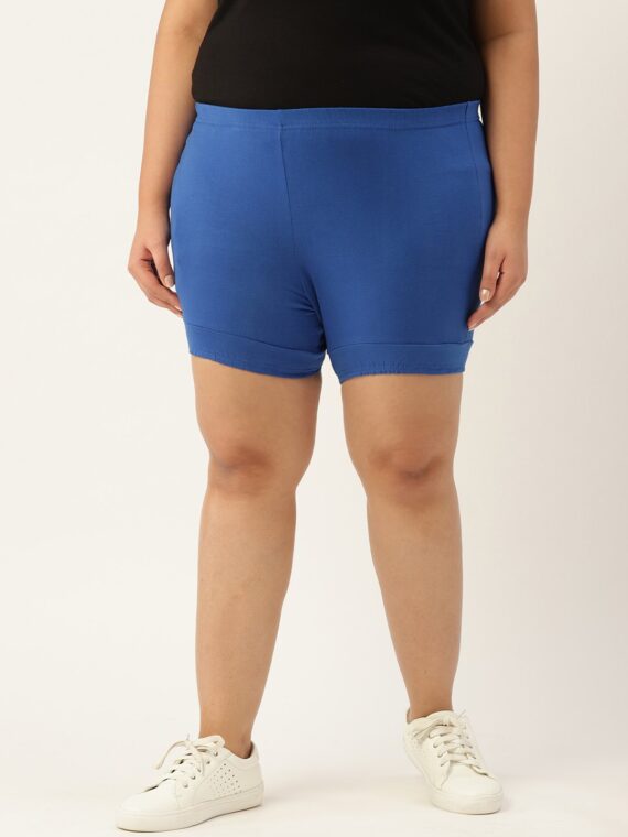 Women's Plus Size Royal Blue Solid Color Cotton Yoga Shorts