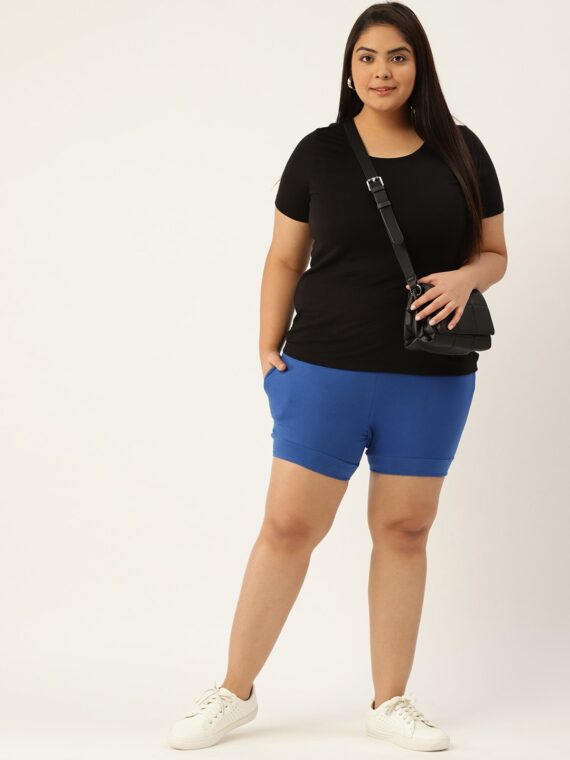 Buy theRebelinme Plus Size Womens Royal Blue Solid Cotton Yoga