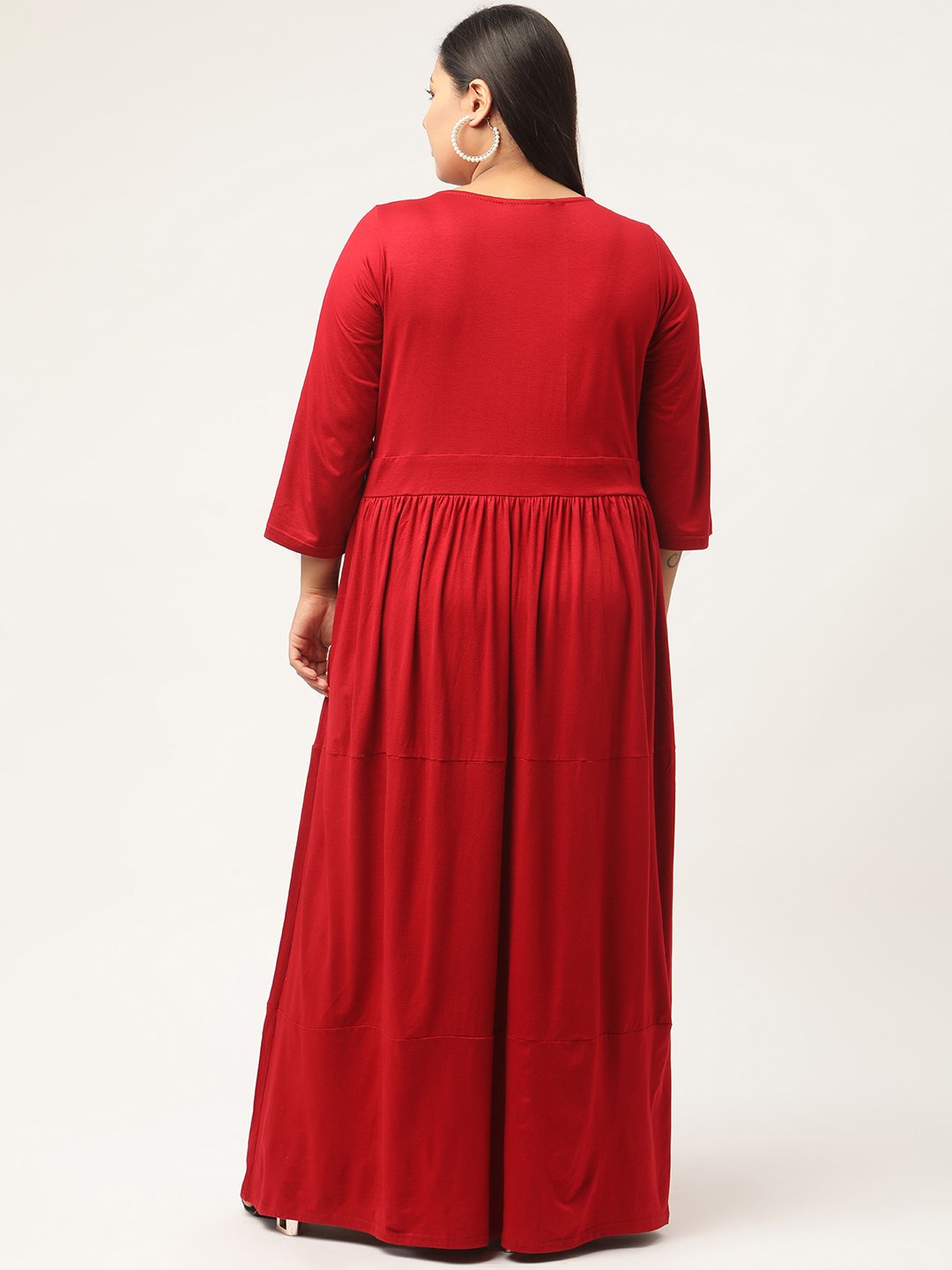 Women's Plus Size Maroon Solid Color Partywear Maxi Dress
