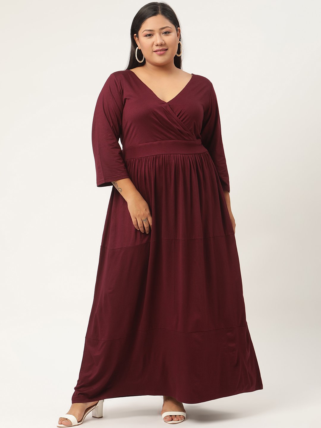 Women's Plus Size Purple Solid Color Partywear Maxi Dress